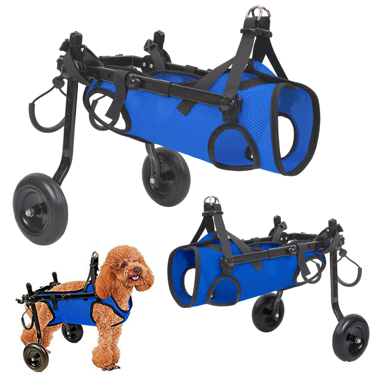 犬用車椅子 ペット用リハビリ歩行補助車 通気性メッシュ 金属フレーム 静音キャスター 後脚サポート 老犬・介護犬向け