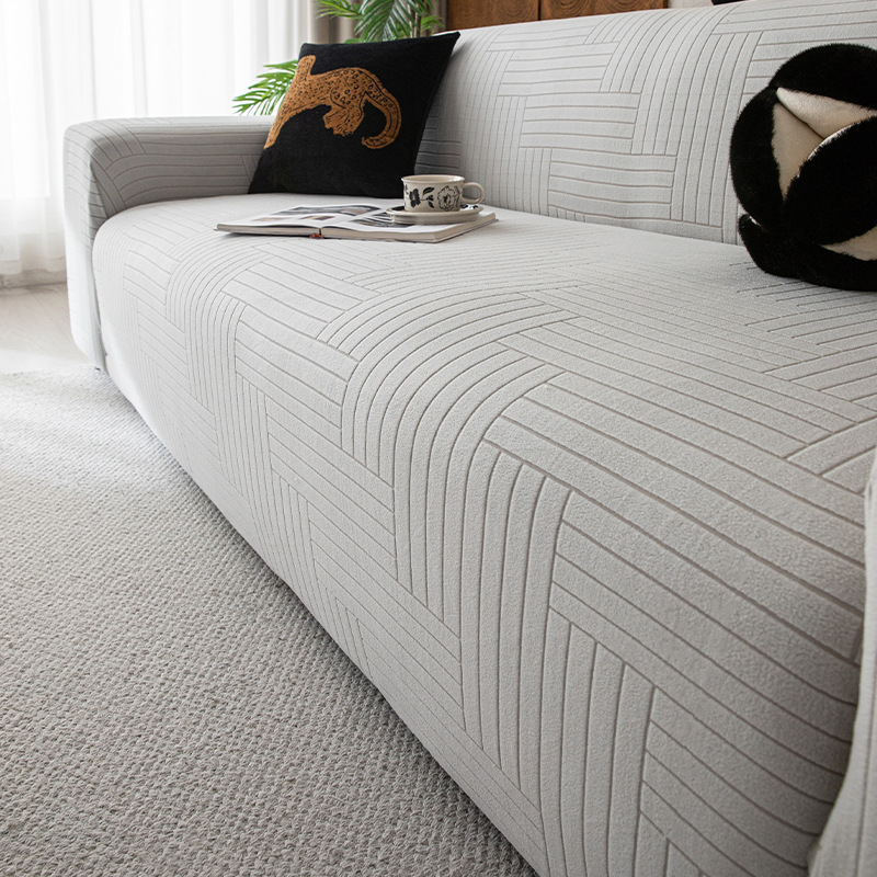 無地グレー編みソファカバー 防水 おしっこ対策 爪とぎ防止 引っ掻きに強い 汚れ防止 伤防止 厚手 高伸縮 柔らかい 肌触り良い エコ素材 無臭 ズレにくい 洗える ソファ保護 犬猫対策 四季通用 おしゃれ