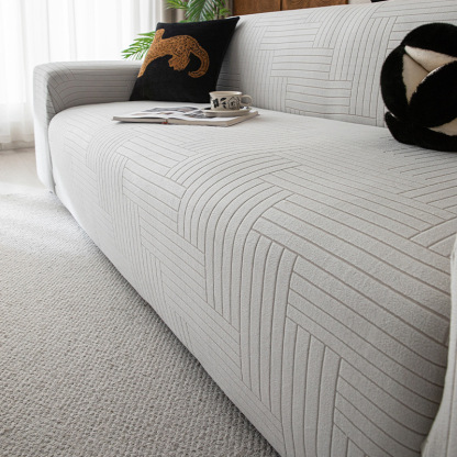 無地グレー編みソファカバー 防水 おしっこ対策 爪とぎ防止 引っ掻きに強い 汚れ防止 伤防止 厚手 高伸縮 柔らかい 肌触り良い エコ素材 無臭 ズレにくい 洗える ソファ保護 犬猫対策 四季通用 おしゃれ