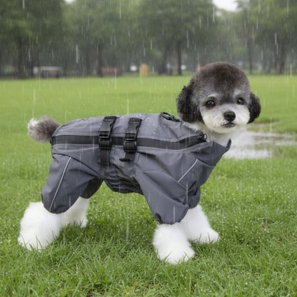 犬用レインコート ハーネス一体型 四脚タイプ 全身カバー 防水 防風 反射材付き 蒸れにくい 快適設計 着脱簡単 フルジップ 動きやすい ゆったり 通気性抜群 S-XXL 小型犬 中型犬 大型犬 春夏秋冬 散歩楽々-Giipet
