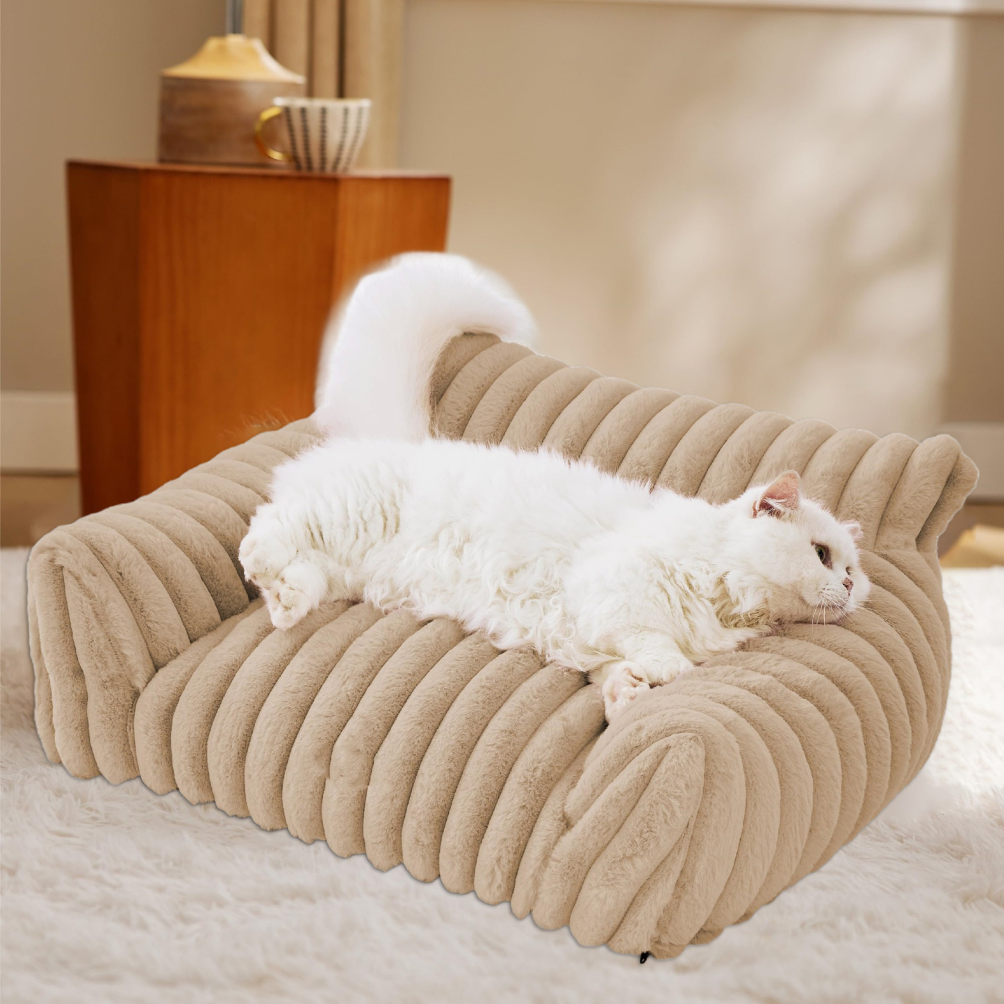 雲ごこちソファベッド ペットベッド 犬猫用 冬用 ふわふわあったか ぬくぬく保温 ミルクファイバー 高反発 体圧分散 関節保護 首サポート 頚椎保護 洗濯OK 滑り止め ヘタりにくい ぐっすり安眠 快眠 小型犬 中型犬-Giipet