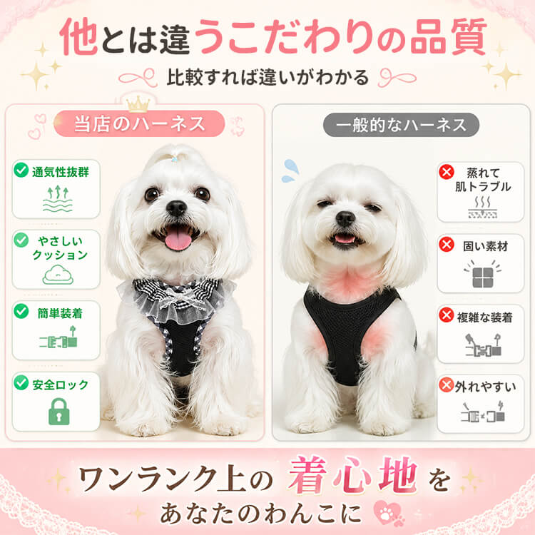 犬用ハーネス｜抜けにくい・通気メッシュ・サイズ調整可能｜リード付き