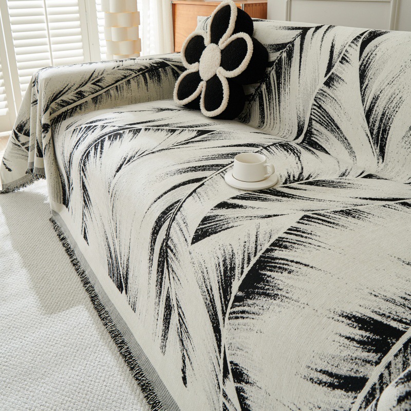 リーフ柄ジャガード織りソファカバー 北欧 マルチカバー 1~4人掛け リバーシブル シェニール  厚手 フリンジ付き 滑り止め ひっかき防止 猫の爪に強い 丈夫 傷防止 抗ピリング 高耐久 洗える ペット用品
