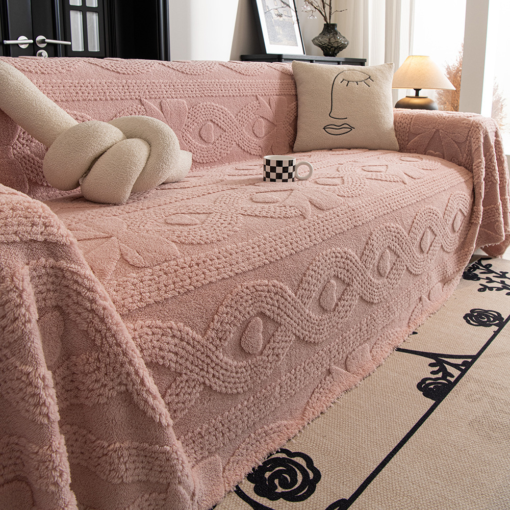 リボンジャカードマルチカバー シェニール素材 秋冬用 あったかふわふわ厚手高密度 羊毛2倍保温 ソファカバー ラグ ブランケット ひざ掛け 犬猫対策 爪に強い 多頭飼いOK 毛落ちゼロ  洗濯機OK おしゃれ高見え 9サイズ展開-Giipet