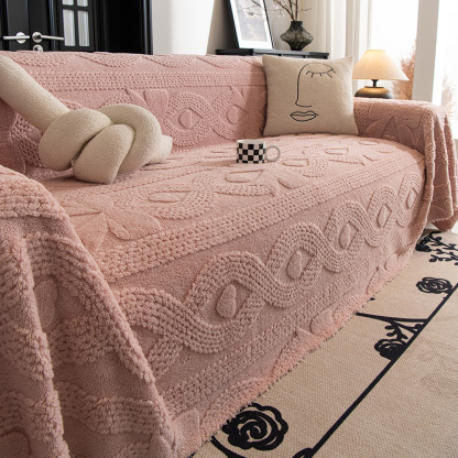 リボンジャカードマルチカバー シェニール素材 秋冬用 あったかふわふわ厚手高密度 羊毛2倍保温 ソファカバー ラグ ブランケット ひざ掛け 犬猫対策 爪に強い 多頭飼いOK 毛落ちゼロ  洗濯機OK おしゃれ高見え 9サイズ展開-Giipet