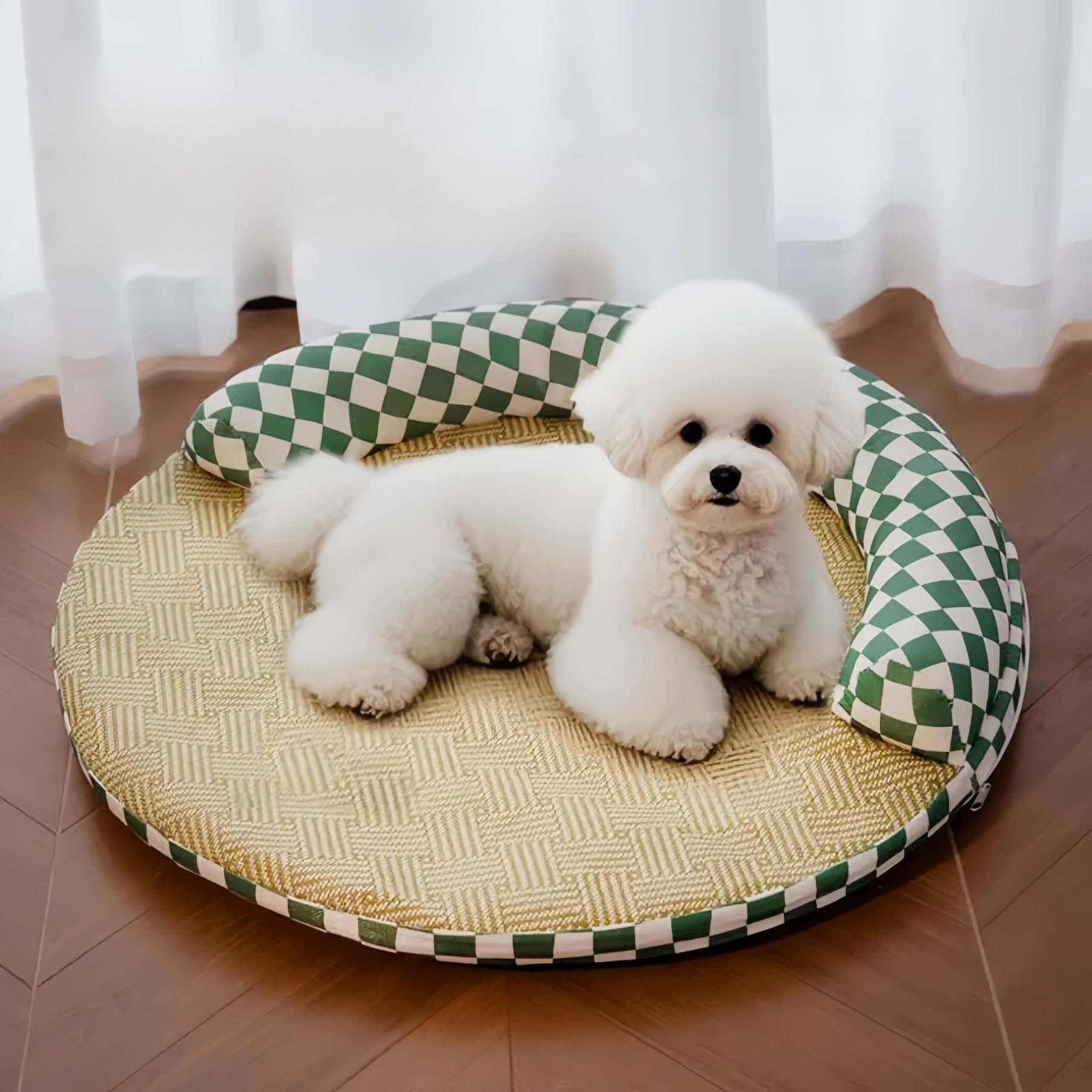 夏の枕付きペットベッド 接触冷感シート 犬猫用 藤編み 麻生地 高反発 洗える 丈夫 通気性抜群 ムレない ひんやり快適 寝返り自由 体圧分散 滑り止め 耐久性 破れにくい 小型犬 中型犬 子犬 老犬