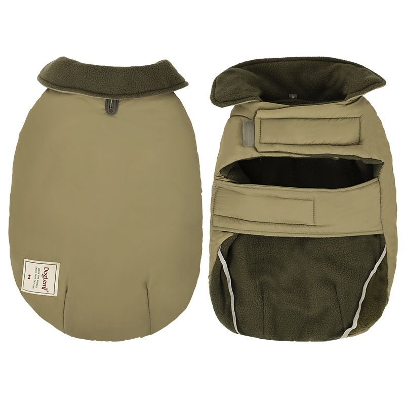 中大型犬用 ハイネック防寒ジャケット ドッグウェア 犬服 冬用 極寒対応 防水 防風 保温力2倍 ふわふわラムスキン調裏起毛 厚手二重キルト ダブル層裏起毛 フリース中綿 着脱簡単 マジックテープ サイズ調節可 フィット感抜群 スリムフィット 動きやすい めくれにくい 尾部ゴム固定 PVCリードホール付き お散歩安全 おしゃれ-Giipet