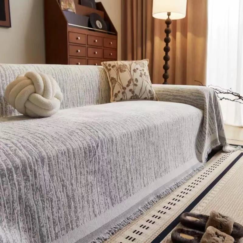 フレンチクリーム風 ストライプ柄ソファカバー 爪とぎ防止 シェニール織り カシミヤタッチ 厚手 柔らかい 犬猫対策 傷防止 汚れ防止 毛が付きにくい 抗菌 防臭 丸洗い可能 北欧 おしゃれ 滑り止め ズレない 1/2/3/4人掛け オールシーズン-Giipet