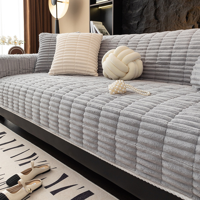 一体型滑り止め付きフランネルソファカバー マルチカバー ふわふわ もこもこ 極厚 立体織り あったか 保温 防寒 冬用 爪とぎ防止 抜け毛対策 洗える 丸洗いOK 洗濯機対応 滑り止め ズレない ソファ保護 犬 猫兼用 極上の肌触り お手入れ簡単 インテリアに馴染む 2人～5人掛け対応-Giipet