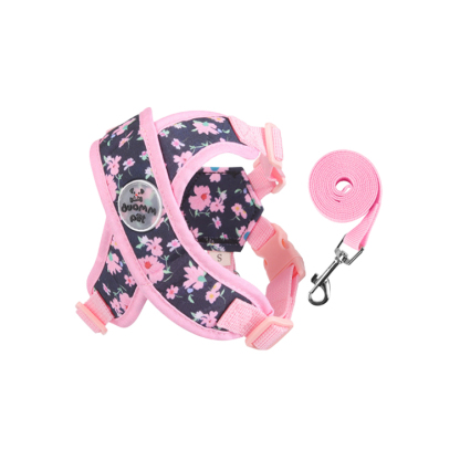 クロス型花柄ハーネスセット 犬用リード付き 春夏秋用 軽量 通気性抜群 X型デザイン 首に優しい 負担軽減 調節可能 反射材 おしゃれ 可愛い 小型犬 中型犬 大型犬 散歩 お出かけ 安心設計