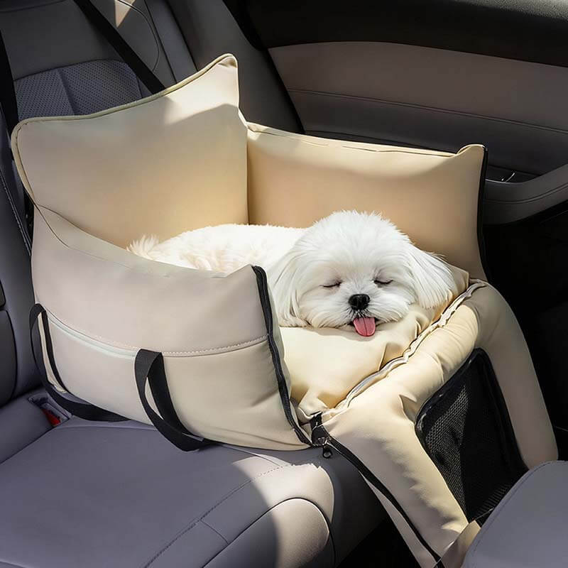 ドライブボックス ペット用 3WAY 車載ベッド ファーストクラスの乗り心地 車酔い軽減 振動吸収 高反発 飛び出し防止 固定ベルト付き 急発進・急停止も安心 サイドポケット付き 通気性メッシュ お手入れ簡単 清洁 小型犬 猫