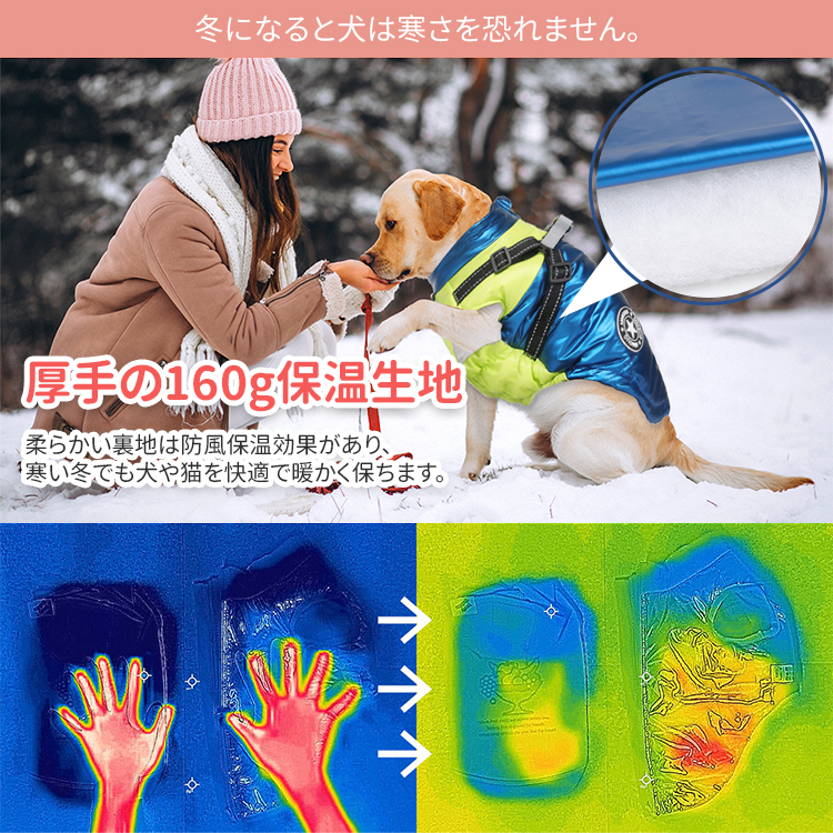 Giipet-秋冬新作ペット用保温ダウンジャケット 犬服 冬用 犬用コート 綿服 ドッグウェア 防水 防寒 防風 防雪 保温綿入れ 着脱簡単 小型犬 中型犬 大型犬 ジャケット式 反射材 寒さ対策 可-Giipet