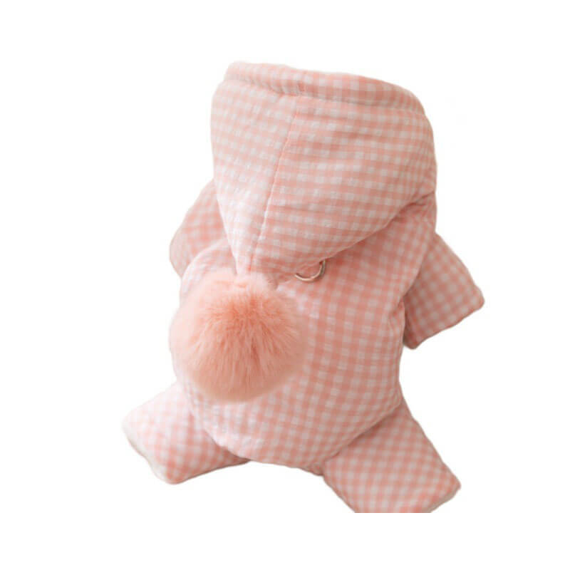 犬用 チェック柄あったかロンパース 秋冬 防寒 犬服 ドッグウェア 三層構造 保温 防風 中綿 フリース もこもこ 全身あったか 蓄熱 寒さ知らず 着脱かんたん スナップボタン 動きやすい リード穴付き お散歩 おしゃれ かわいい ぽこぽこワッフルチェック柄 小型犬 中型犬 大型犬-Giipet