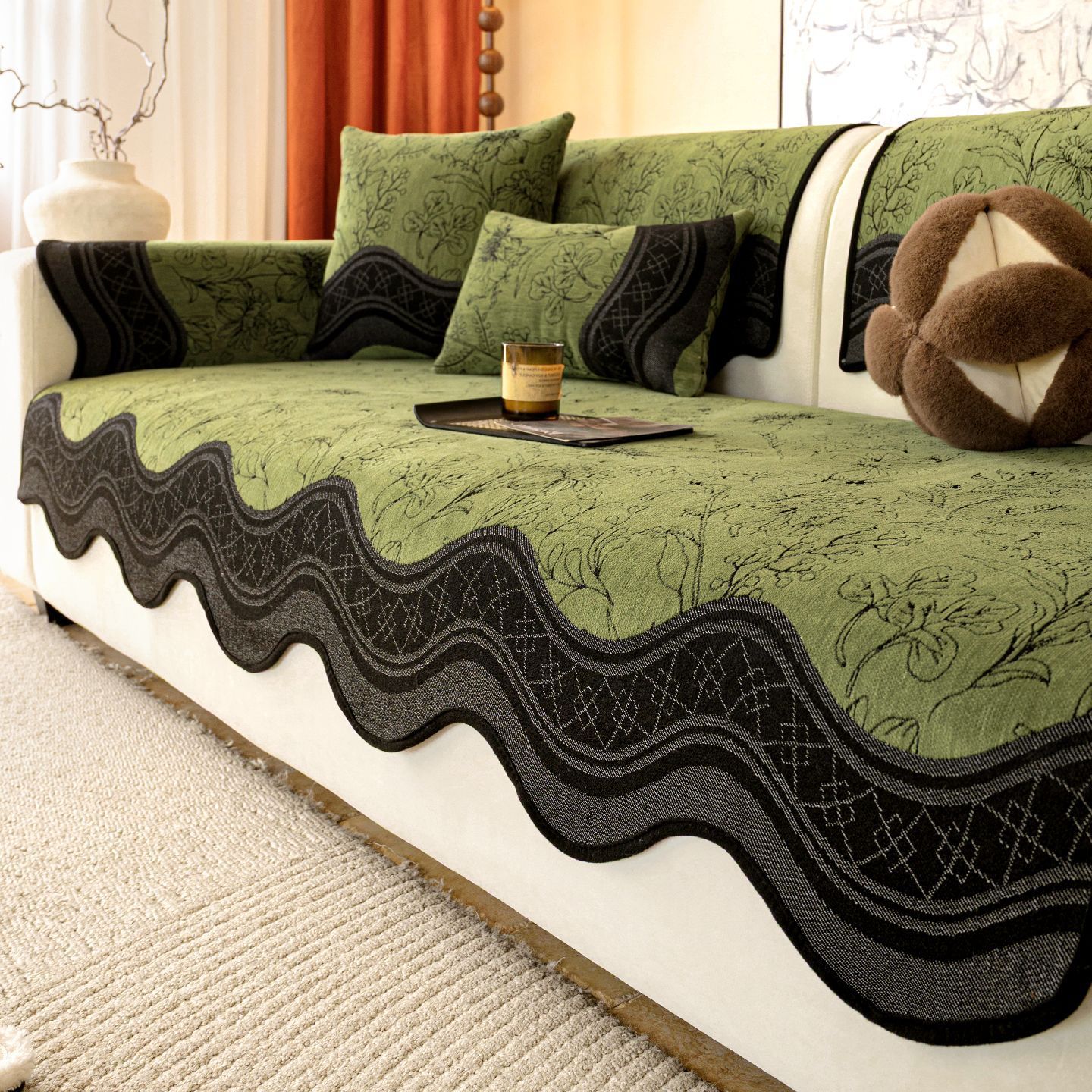 ソファーパッド ソファーカバー 1人掛け 2人掛け 3人掛け シェニール素材 滑り止め付き 耐摩耗性 レトロ 植物ジャカード 高級感 ウェーブライン 肘付き 肘なし 一体型 敷きパッド 柔らかい 肌に優しい 四季適用 洗える おしゃれ
