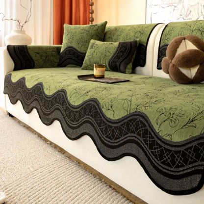 ソファーパッド ソファーカバー 1人掛け 2人掛け 3人掛け シェニール素材 滑り止め付き 耐摩耗性 レトロ 植物ジャカード 高級感 ウェーブライン 肘付き 肘なし 一体型 敷きパッド 柔らかい 肌に優しい 四季適用 洗える おしゃれ