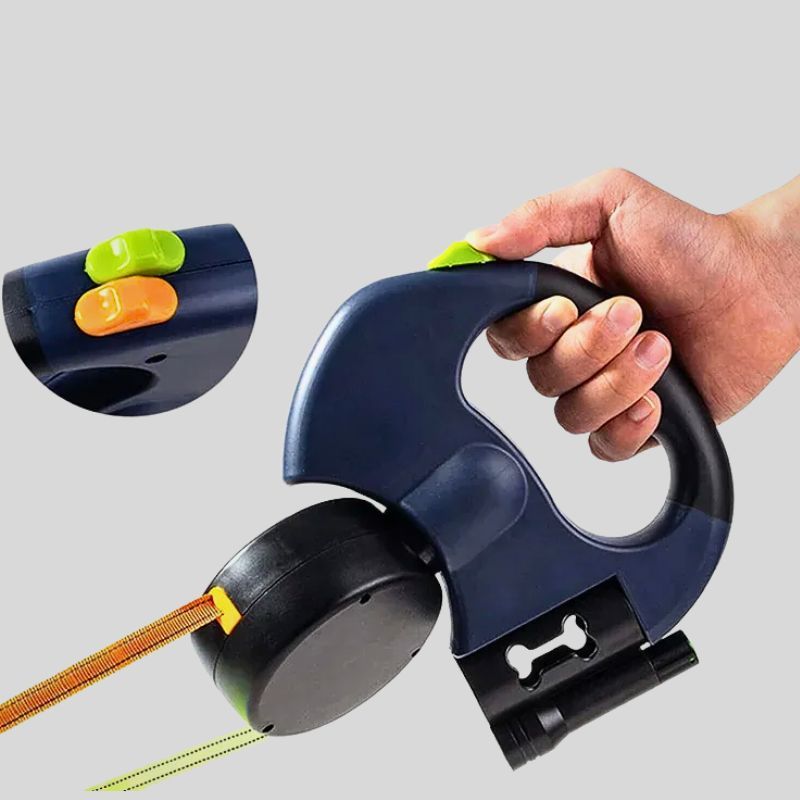 2頭引き伸縮リード 360°回転 自動調整機能付き ゴミ袋収納＆ワンタッチ安全ロック 犬用リード 3m ロープ長さ調節可能 LEDライト付き U字型出口 引っ掛かり防止 片手で2匹同時散歩可能 中型・大型犬対応-Giipet