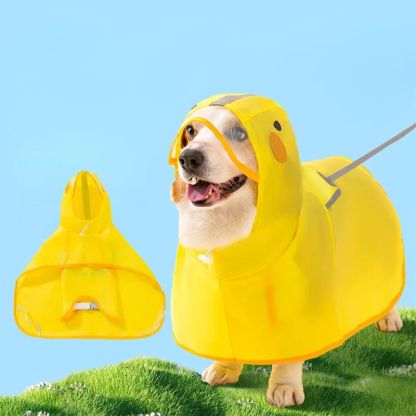小型犬・中型犬用アヒル型レインコート ペット用防水雨具 完全防水TPU素材 反射ストライプ付き 雨の日お散歩快適 短足対応設計 引きずらない全体カバー 10秒簡単着脱 イエロー S〜XXL-Giipet