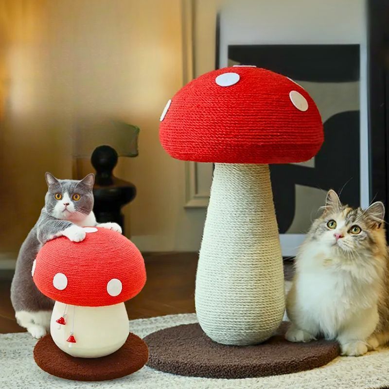 キノコ型キャットタワー 猫用爪とぎタワー 高品質サイザル麻 耐久性抜群 密巻き構造 天然素材安心 広いベース安定設計 インテリアにも最適 かわいいデザイン SNS話題-Giipet