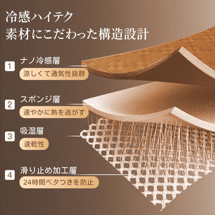 ひんやり冷感アイスタッチ寝具マット 夏用通気性抜群 藤素材 抗菌仕様 滑り止め加工 赤ちゃん安心 速乾吸湿 4層冷却構造 快適クッション 耐久性高密度 リビング昼寝マット