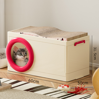 多機能キャットハウス 爪とぎ付き収納ボックス 大容量 キャットタワー 猫ハウス 爪とぎ おもちゃ収納 おやつ入れ 頑丈 組み立て簡単 安全無臭 広々空間 大型猫も安心 家具保護 多色展開
