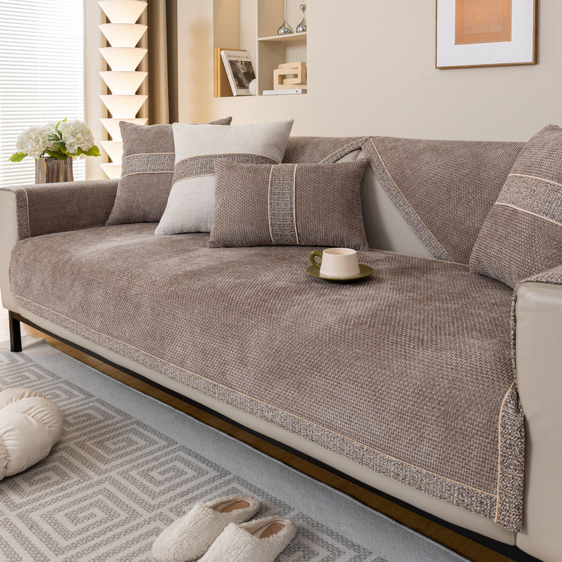 四季通用シェニール織り滑り止めソファカバー 高密度 ソファーパッド マルチカバー ふわもち 防ダニ 静電気防止 洗える ペット 犬 猫 爪とぎ防止 傷防止 高耐久 ズレない 通気性 無臭 オールシーズン対応 選べる5色 モダン おしゃれ
