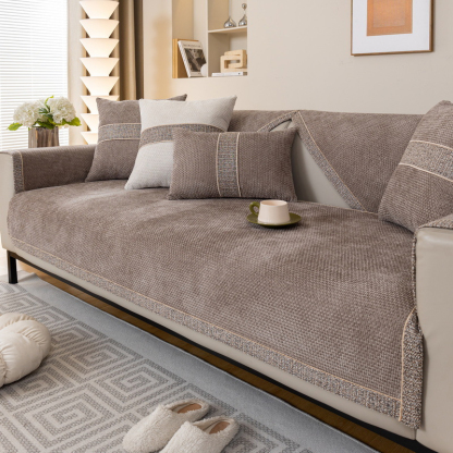 四季通用シェニール織り滑り止めソファカバー 高密度 ソファーパッド マルチカバー ふわもち 防ダニ 静電気防止 洗える ペット 犬 猫 爪とぎ防止 傷防止 高耐久 ズレない 通気性 無臭 オールシーズン対応 選べる5色 モダン おしゃれ