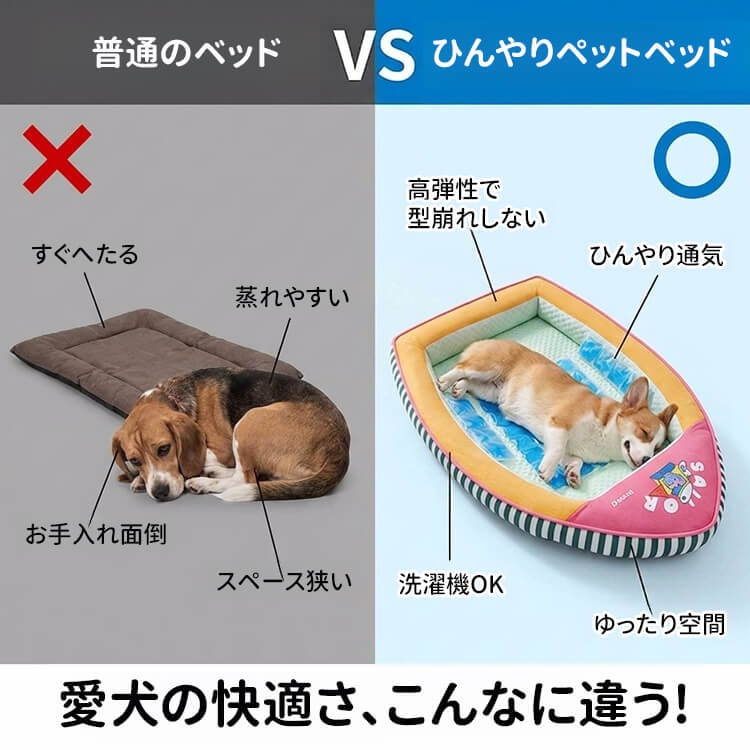 船型ペットベッド 接触冷感 ひんやり 夏用 アイスビーズ素材 クール 四季通用 拨水加工 通気性 蒸れない ネックサポート 顎乗せ 熟睡 丸洗い可能 滑り止め 猫 小中型犬 暑さ対策 涼しい