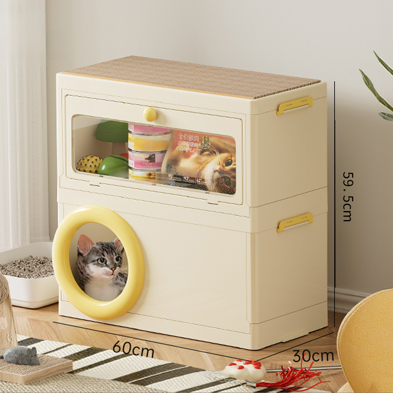 多機能キャットハウス 爪とぎ付き収納ボックス 大容量 キャットタワー 猫ハウス 爪とぎ おもちゃ収納 おやつ入れ 頑丈 組み立て簡単 安全無臭 広々空間 大型猫も安心 家具保護 多色展開