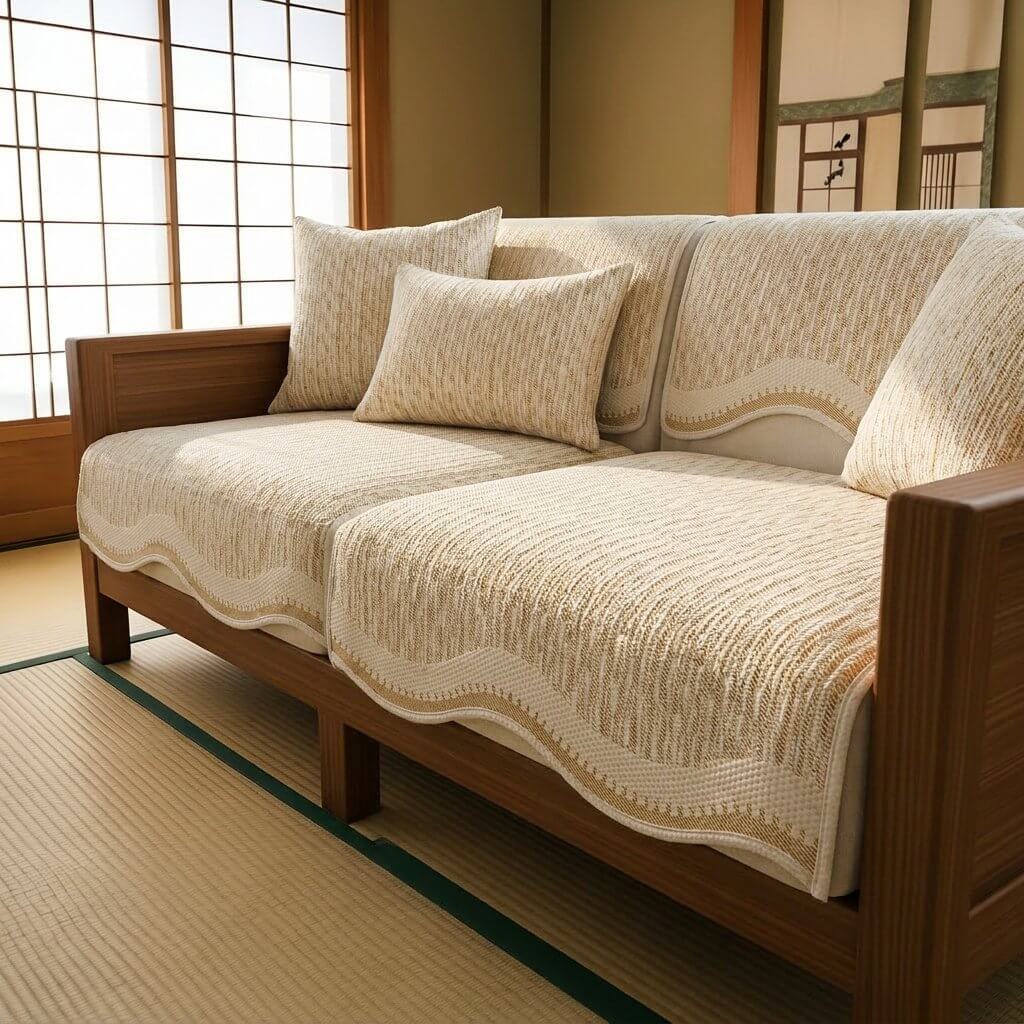 波型柄ソファカバー 接触冷感 夏用 ひんやり 涼しい Q-max0.4 凸凹 侘寂スタイル 禅 和モダン 高通気性 蒸れない 洗える 犬猫対策 爪とぎ防止 汚れ防止 1-4人掛け 暑さ対策 マルチカバー