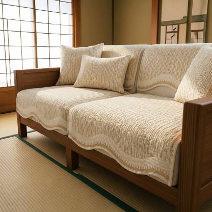 波型柄ソファカバー 接触冷感 夏用 ひんやり 涼しい Q-max0.4 凸凹 侘寂スタイル 禅 和モダン 高通気性 蒸れない 洗える 犬猫対策 爪とぎ防止 汚れ防止 1-4人掛け 暑さ対策 マルチカバー