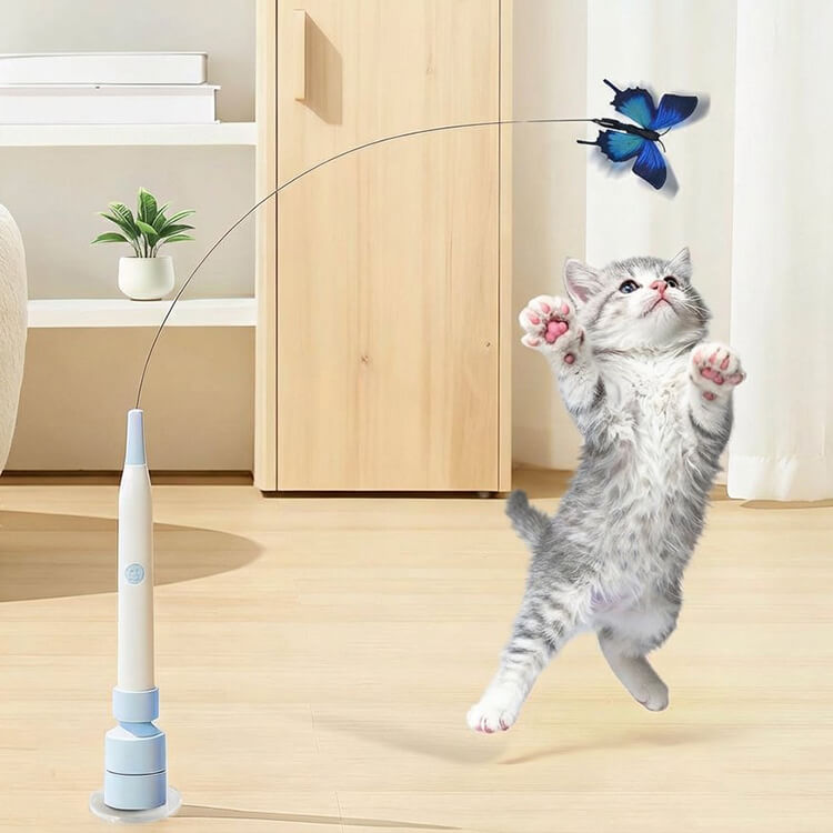 電動ねこじゃらし 蝶々 Type-C充電式 強力吸盤 360度自動回転 おもちゃ