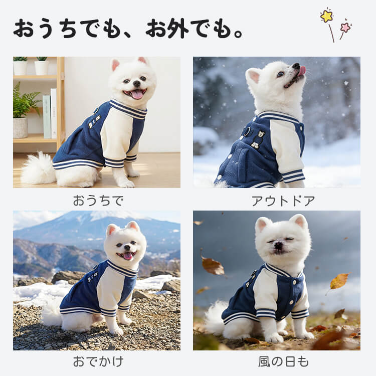 ペット用スタジャン あったか蓄熱フリース 極暖厚手 高密度 防寒保温ドッグウェア -5℃対応 ハイネック 着脱簡単 動きやすい カレッジ風 立体ポケット付き 毛玉防止 洗濯OK 小中型犬 シニア犬 全年齢対応 秋冬用 お散歩お出かけ 寒さ対策-Giipet