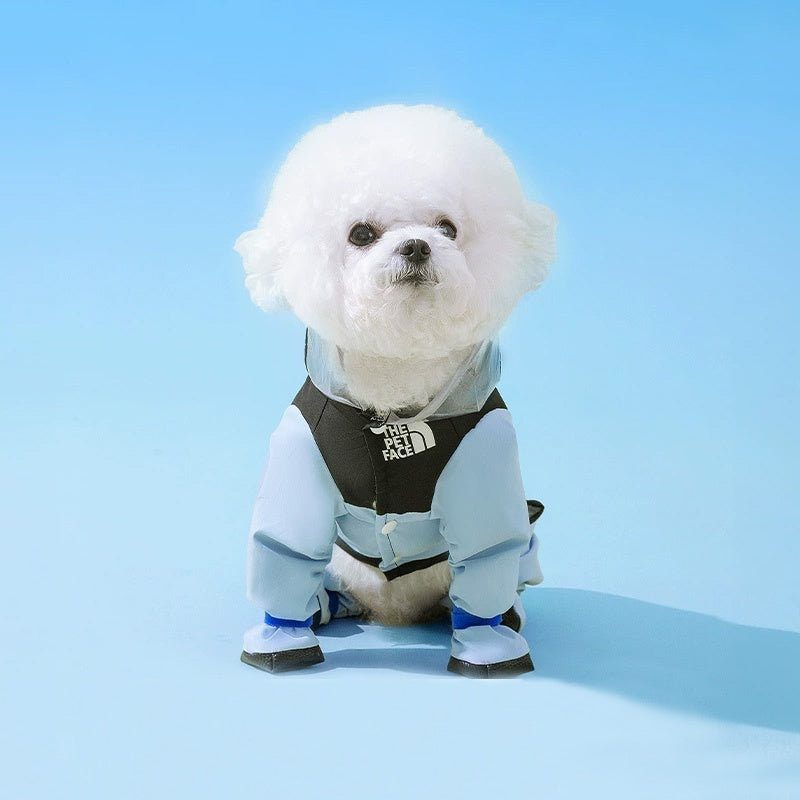 Giipet-犬用透明つば付きペットレインコート 防水防風豪雨対策 全身カバー透明バイザー付き 一体型リードホルダー 小型犬 中型犬 自由調整マジックテープ式 耐摩耗濡れ防止散歩用