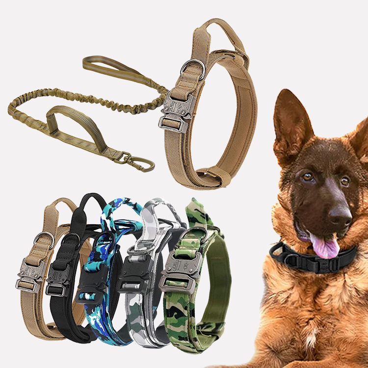 犬用タクティカル首輪&リードセット 中型犬・大型犬向け 丈夫なナイロン製 亜鉛合金バックル 首に優しい幅広クッション設計 快適なフィット感 引っ張り防止 安全対策 お散歩グッズ 調節可能