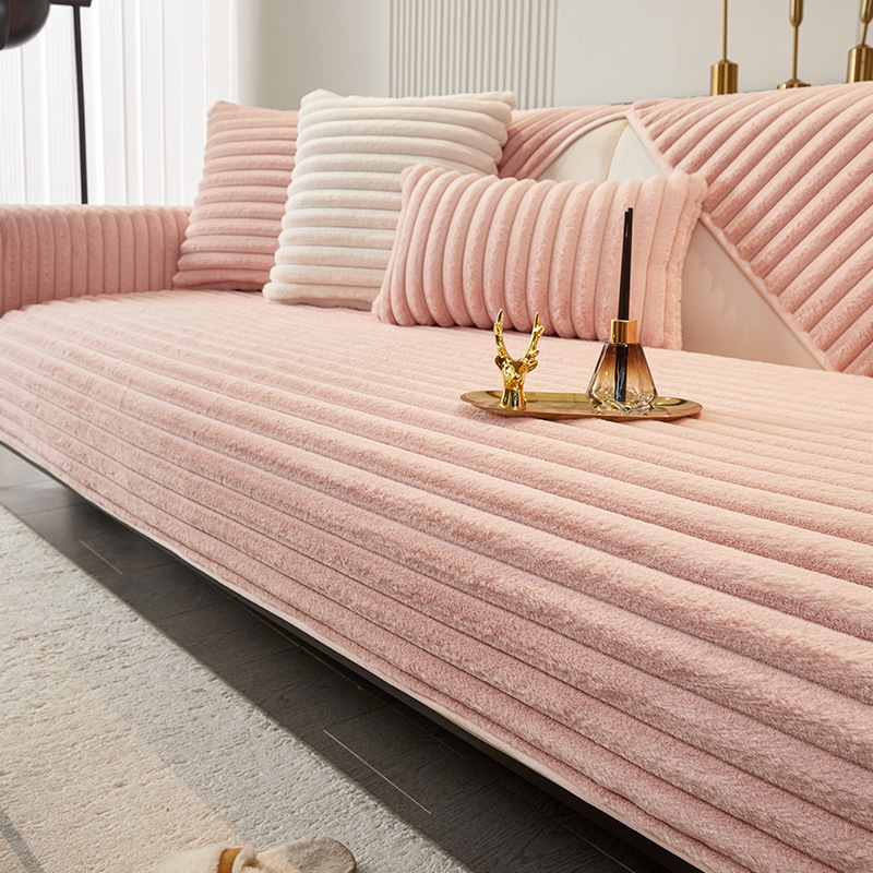 横ストライプソファカバー ラビットファー 厚手 ふわもこ ソファーパッド 吸湿発熱 蓄熱保温 静電気防止 抗菌防臭 滑り止め ズレない 丸洗いOK 犬猫 ペット用 汚れ防止 寒さ対策 おしゃれ 北欧 リビング 模様替え 全6色 1-4人掛け マルチカバー