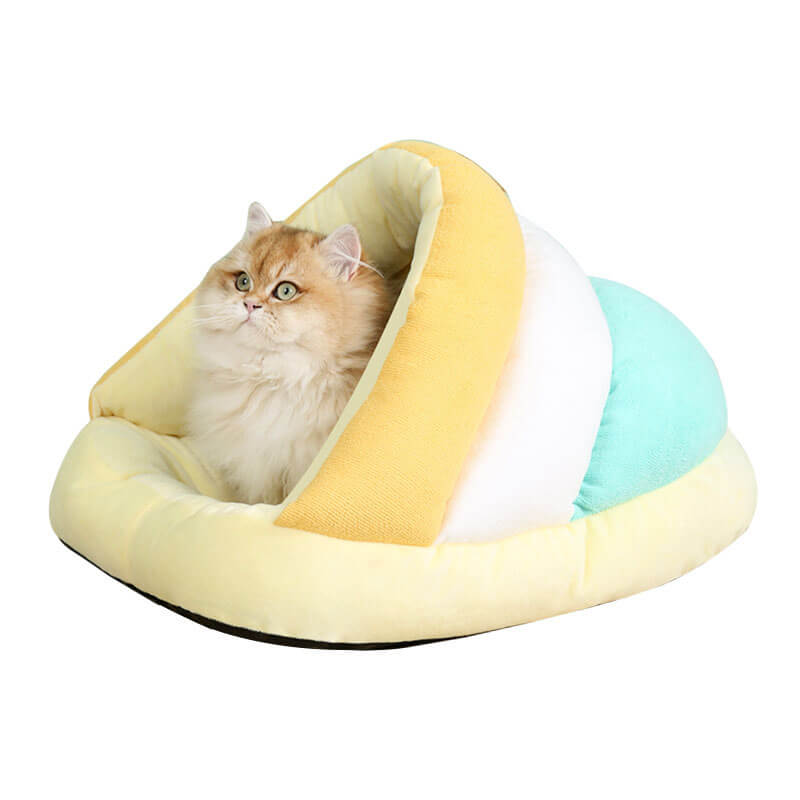 スリッパ型ペットベッド 冬用 猫 小型犬兼用 ふわもこ 防寒 三層構造 タオル生地 高反発PP綿 へたりにくい 肌触り抜群 包み込まれるような柔らかさ 滑り止め 手洗いOK 可愛い スリッパハウス 安心感 耐久性 耐摩耗 キズ防止-Giipet