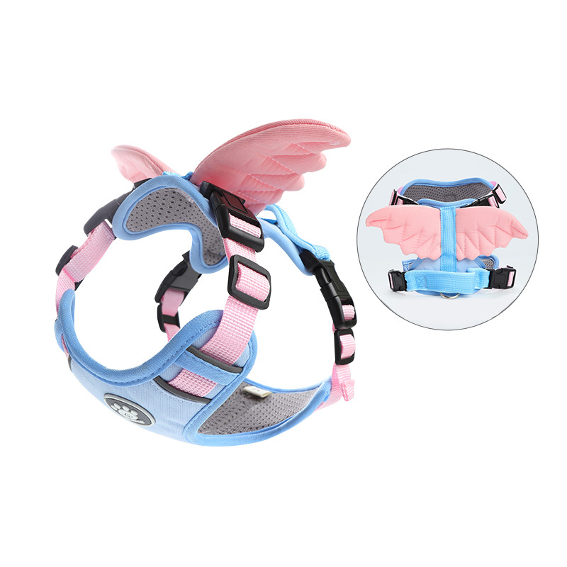 犬用ハーネス 天使の羽付き 胴輪 防爆走 衝撃吸収 非圧迫設計 負担軽減 通気性 ハニカムメッシュ 4点調整 毛挟み防止 ワンタッチ着脱 360度回転クリップ 小型犬 中型犬 猫 かわいい お散歩用品