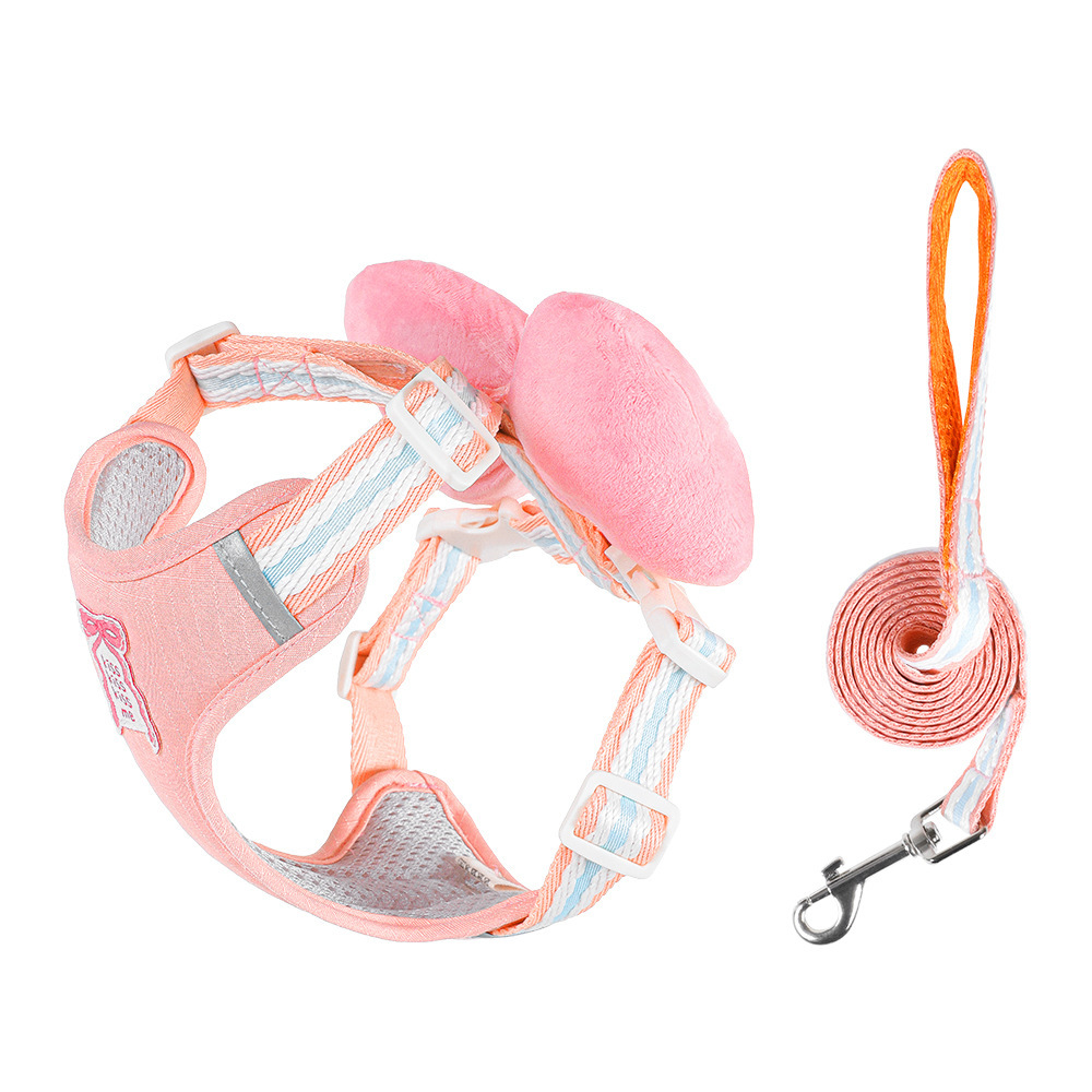 可愛いリボン付き犬用ハーネス おしゃれで安定感抜群！軽量＆通気性メッシュで快適フィット ズレにくい簡単装着 負担なしの工字型デザイン 豊富なドーパミンカラー 小型犬 中型犬 子犬 お散歩 お出かけ用 散歩グッズ 犬用品-Giipet