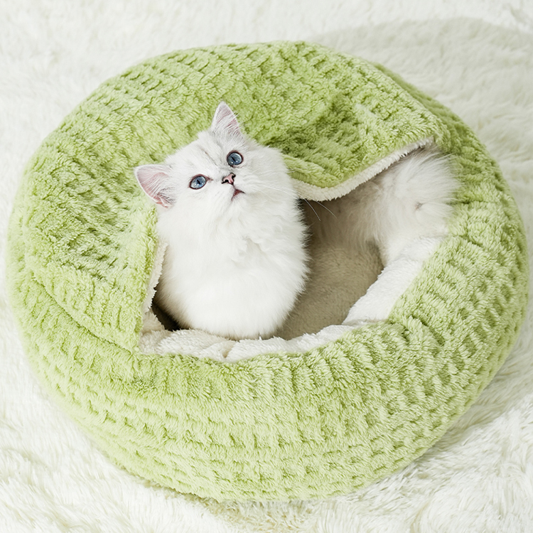 ソフトチェック柄 猫用シェル型ベッド 秋冬用 防寒保温 ふわふわフランネル なめらか肌触り PP綿たっぷり へたりにくい立体サポート ゆったり広々 冷気ブロック 圧迫感ゼロ 全年齢猫対応