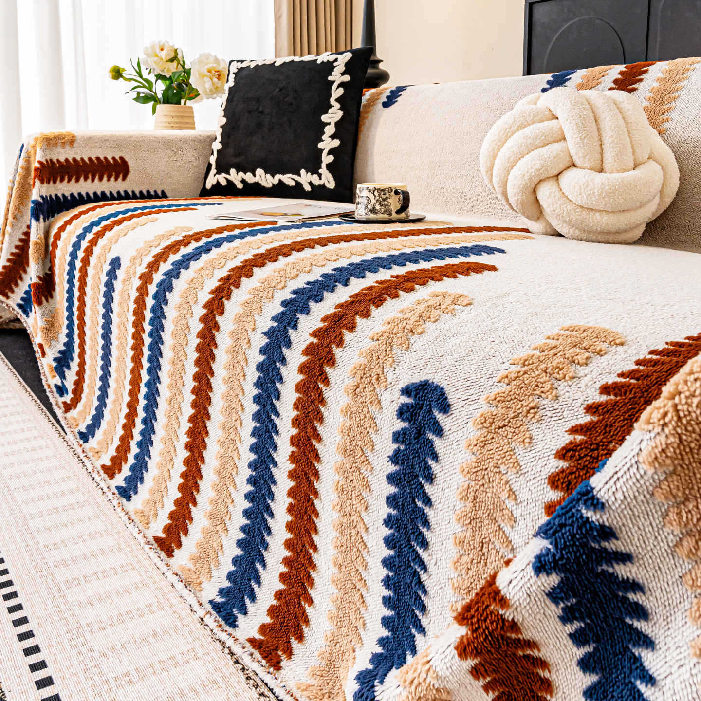 カラフルもこもこ傷防止ソファカバー マルチカバー 厚手 フランネル シェニール素材 蓄熱保温 吸湿発熱 あったか暖かい 引っ掻き傷防止 汚れ対策 肌触り抜群 丸洗いOK お手入れ簡単 北欧 おしゃれ 毛玉防止 1人~4人掛け対応 インテリア