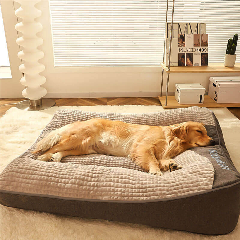 オールシーズン大型犬用ベッド ふわふわ高反発 脊椎保護&関節サポート 抗菌 滑り止め加工 洗濯機OK 着脱式カバー 50kg以内対応 広々ス