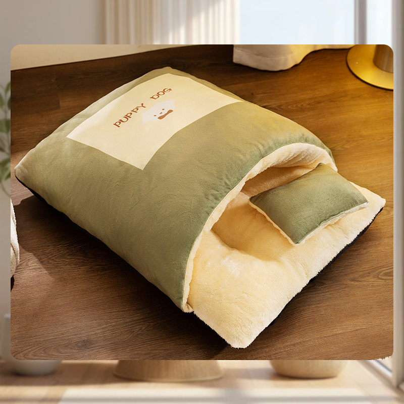 厚手猫用寝袋 キャットハウス 猫 グッズ ペットベッド布団型 猫用ベッド 猫用寝袋 枕付き お布団 和風 冬用 裏起毛 寒さ対策 保温防寒 猫布団 ペットマット クッション 滑り止め ふ