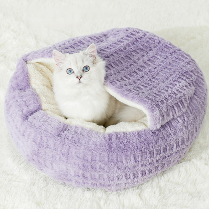 ソフトチェック柄 猫用シェル型ベッド 秋冬用 防寒保温 ふわふわフランネル なめらか肌触り PP綿たっぷり へたりにくい立体サポート ゆったり広々 冷気ブロック 圧迫感ゼロ 全年齢猫対応