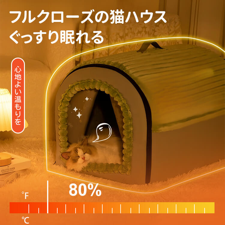 取り外せる保温キャットハウス 猫ハウス ドーム型 ペットベッド 冬用