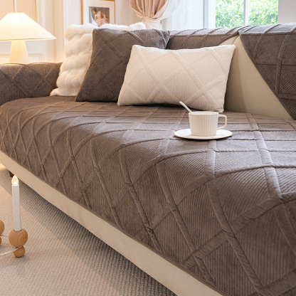 立体チェック柄ふんわり厚手ソファカバー 暖かい 高品質シェニール織り 防塵防ダニ 滑り止め 洗える キルティング加工 犬猫対策 ペット用 ソファー保護カバー 北欧 おしゃれ 無地 多色展開