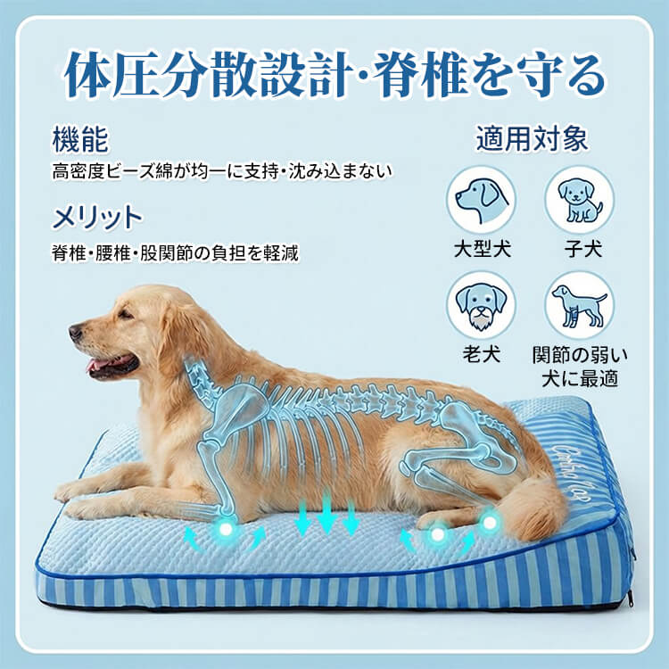 ひんやり冷感 ペット用ベッド 接触冷感 18℃瞬間冷却 クールベッド 夏用 暑さ対策 脊椎保護 姿勢サポート 通気性抜群 吸湿 安全素材 滑り止め 洗える 犬 猫用 室内用 四角型 涼しい