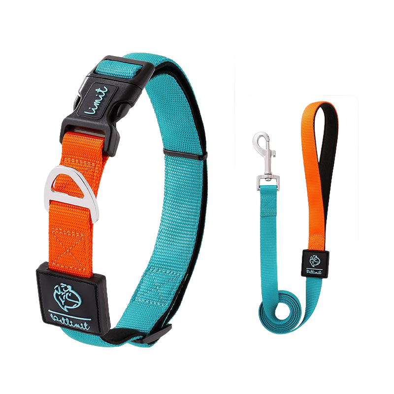 犬用コントラスト配色首輪リードセット ペット用牽引ロープ 360°フィット ソフト 調節可能 4色展開 スペースコットン裏地 高密度ポリエステル 丈夫 耐久性 小型犬 中型犬 大型犬対応 D型リング安全設計 着脱簡単 快適 おしゃれ-Giipet