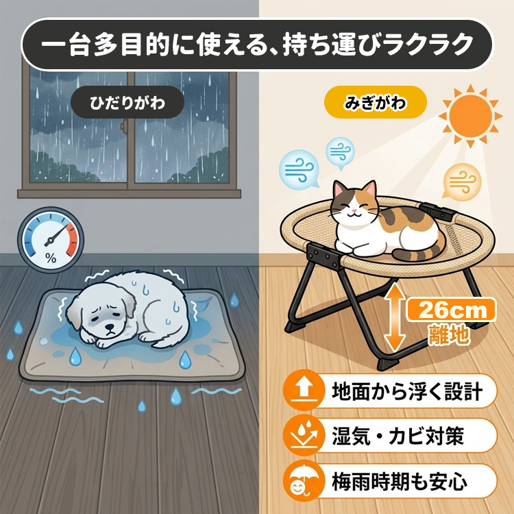 折りたたみ式ペットベッド キャンプ用 高床式コット 通气性 湿気除け カビ防止 コンパクト収納 持ち運び简单 室内 屋外 アウトドア レジャー 小型犬 中型犬 猫対応 全季節対応 丈夫な設計 避難用