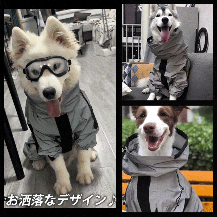 ペットレインコート カッパ 犬用合羽 小型犬 中型犬 大型犬 帽子付 