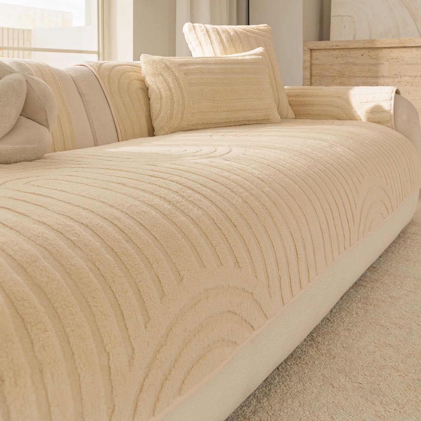 ふわもこソファカバー マルチカバー 厚手 シェニール ジャガード織り 秋冬暖かい 保温蓄熱 とろける肌触り 爪とぎ防止 毛玉にならない 引っ掻きに強い 洗える 丸洗いOK 滑り止め ズレない 耐久性 耐摩耗 北欧 おしゃれ 簡単設置 1人~3人掛け 座面 背もたれ アームレスト対応-Giipet